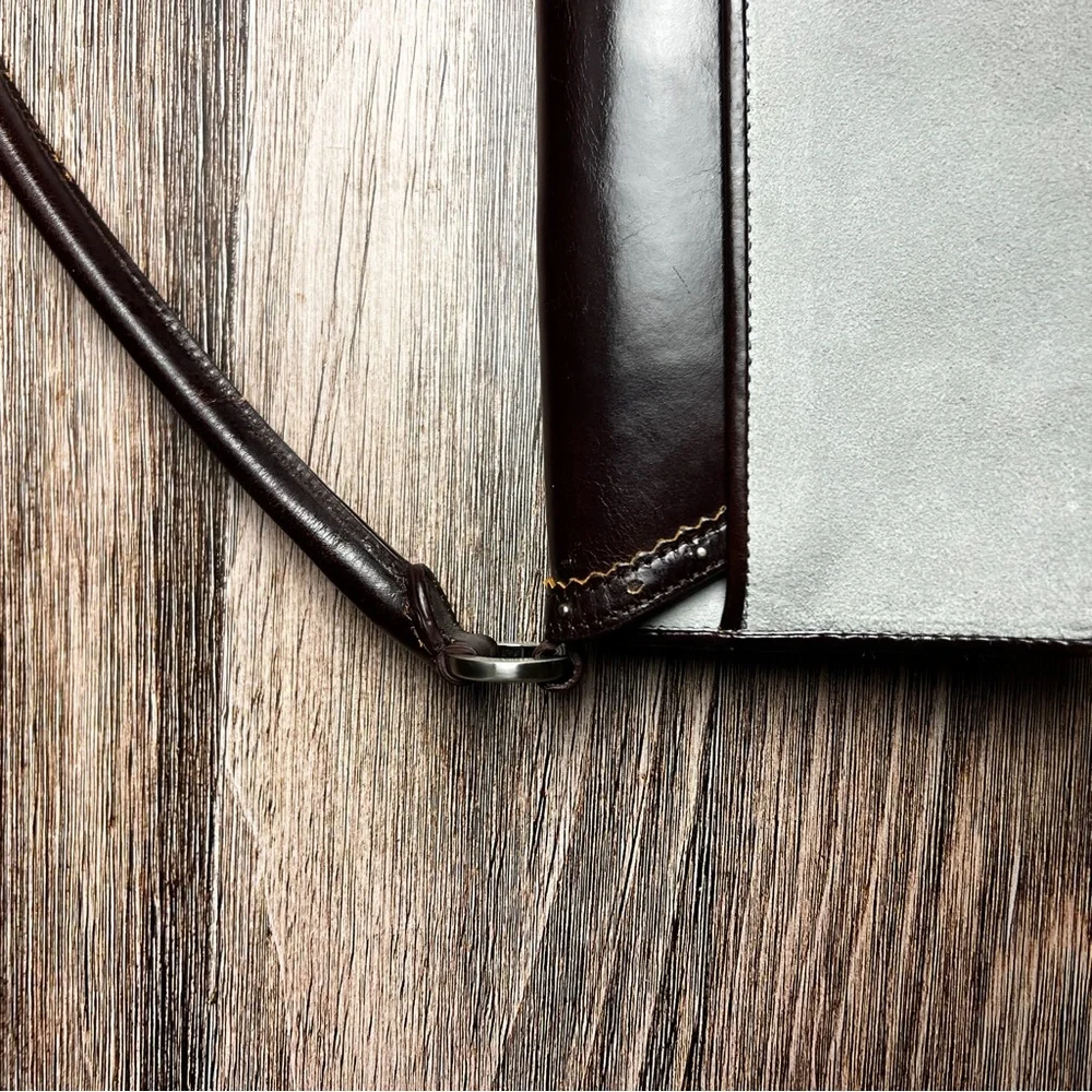 Anne Taylor Y2K Mini Baguette Bag Gray and Brown Suede and Leather - Picture 7 of 16